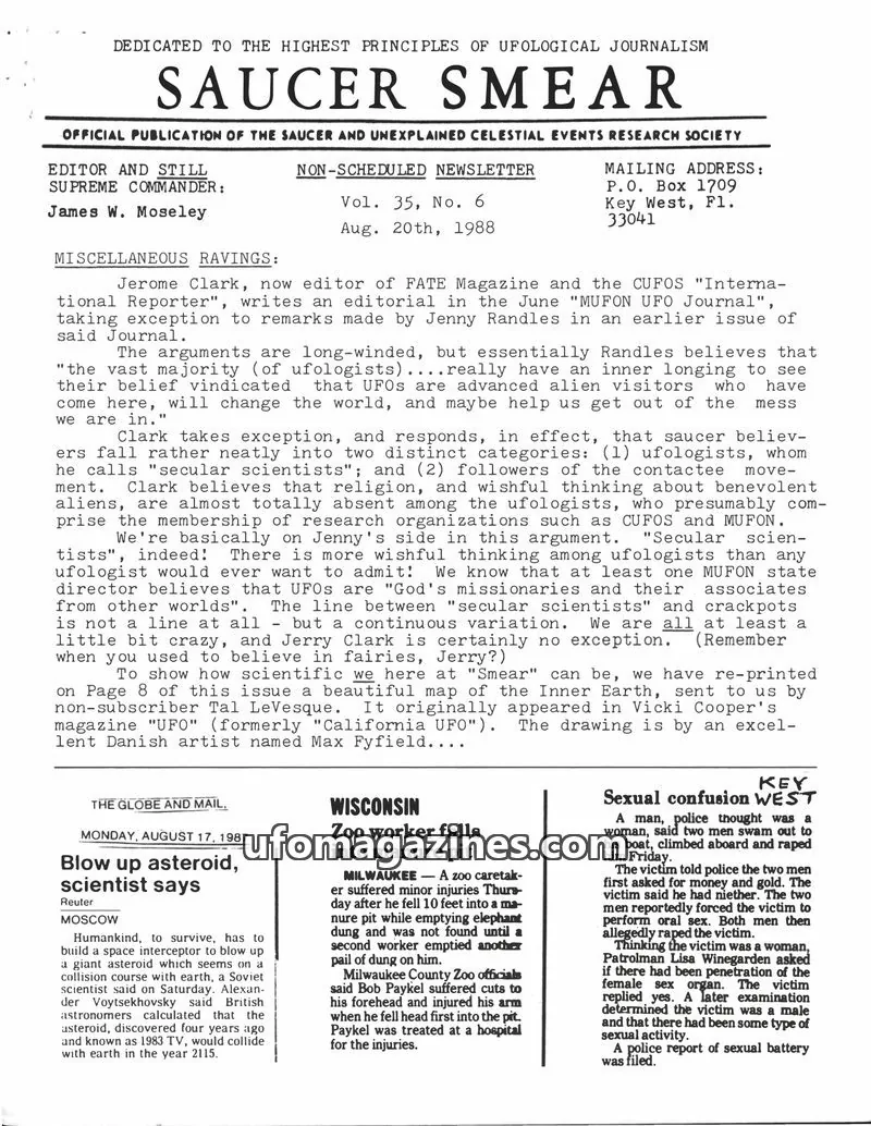 Cover of SAUCER AND UNEXPLAINED CELESTIAL EVENTS RESEARCH SOCIETY issue Vol. 35, No. 6: SAUCER SMEAR