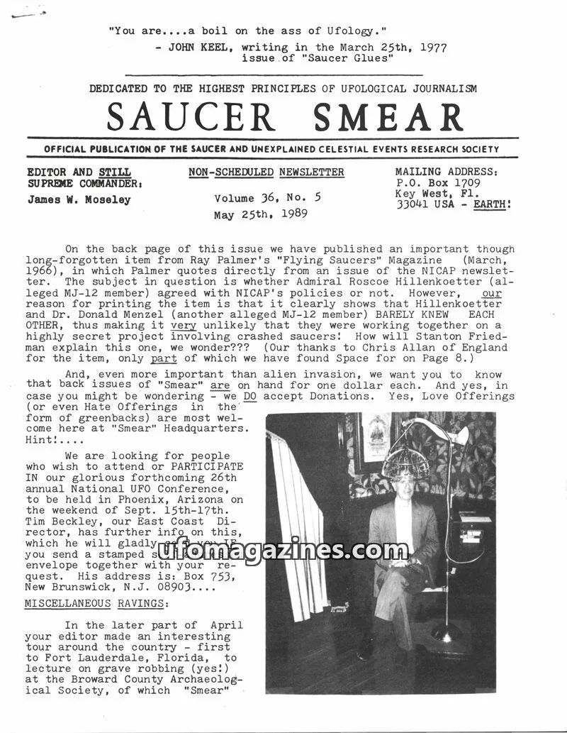 Cover of SAUCER AND UNEXPLAINED CELESTIAL EVENTS RESEARCH SOCIETY issue Volume 36, No. 5: SAUCER SMEAR