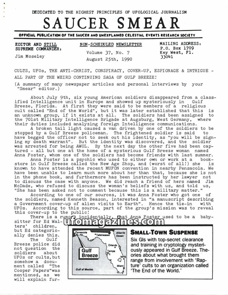 Cover of SAUCER AND UNEXPLAINED CELESTIAL EVENTS RESEARCH SOCIETY issue Volume 37, No. 7: SAUCER SMEAR
