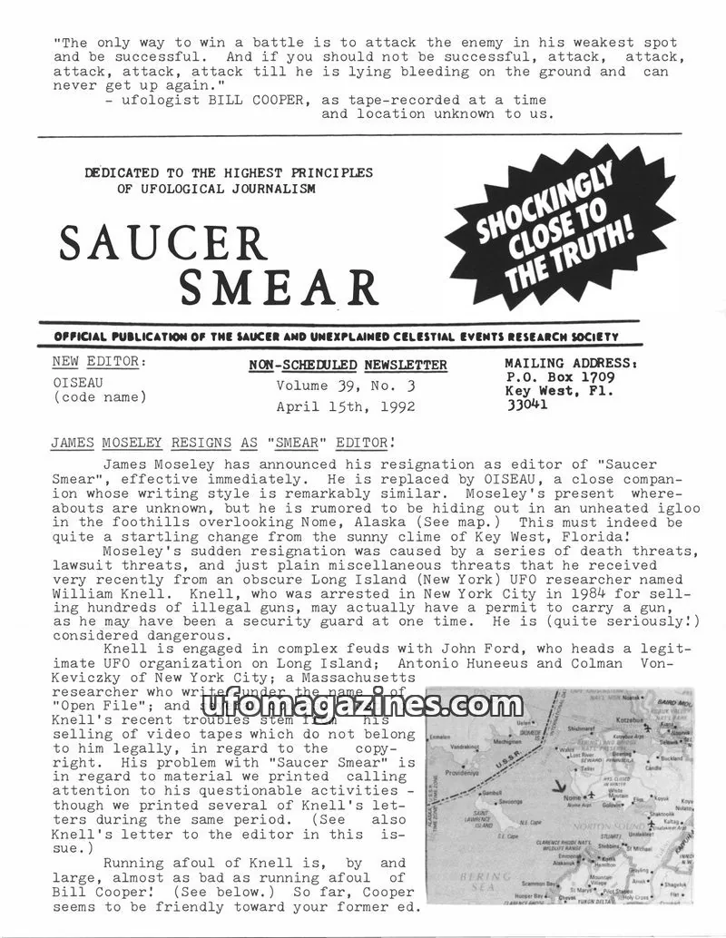 Cover of SAUCER AND UNEXPLAINED CELESTIAL EVENTS RESEARCH SOCIETY issue Volume 39, No. 3: SAUCER SMEAR