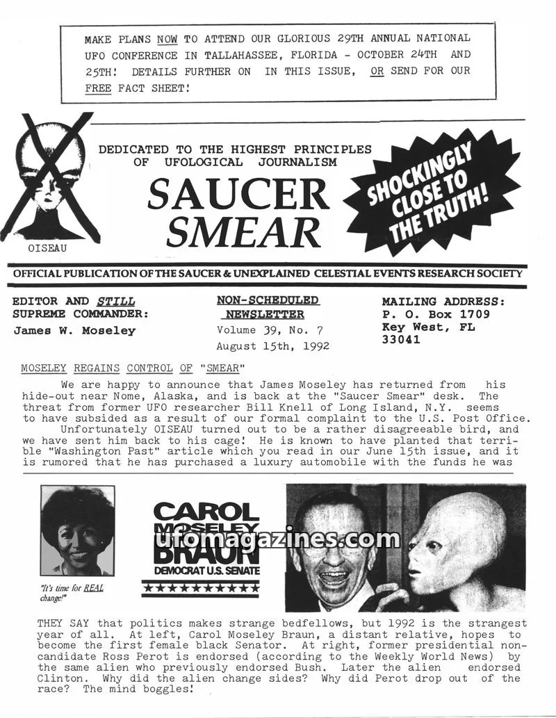 Cover of SAUCER & UNEXPLAINED CELESTIAL EVENTS RESEARCH SOCIETY issue No. 7: SAUCER SMEAR