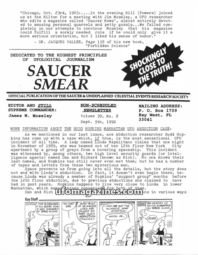 Cover of Saucer Smear (Jim Moseley) issue Volume 39, No. 8: SAUCER SMEAR
