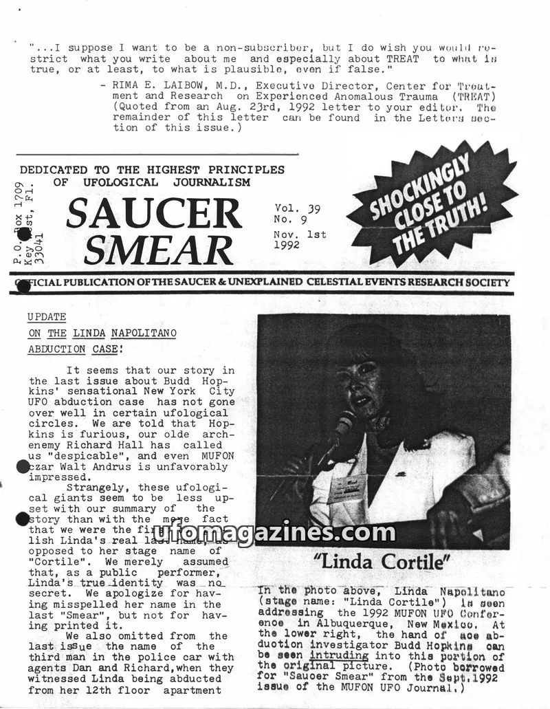 Cover of SAUCER & UNEXPLAINED CELESTIAL EVENTS RESEARCH SOCIETY issue No. 9: SAUCER SMEAR