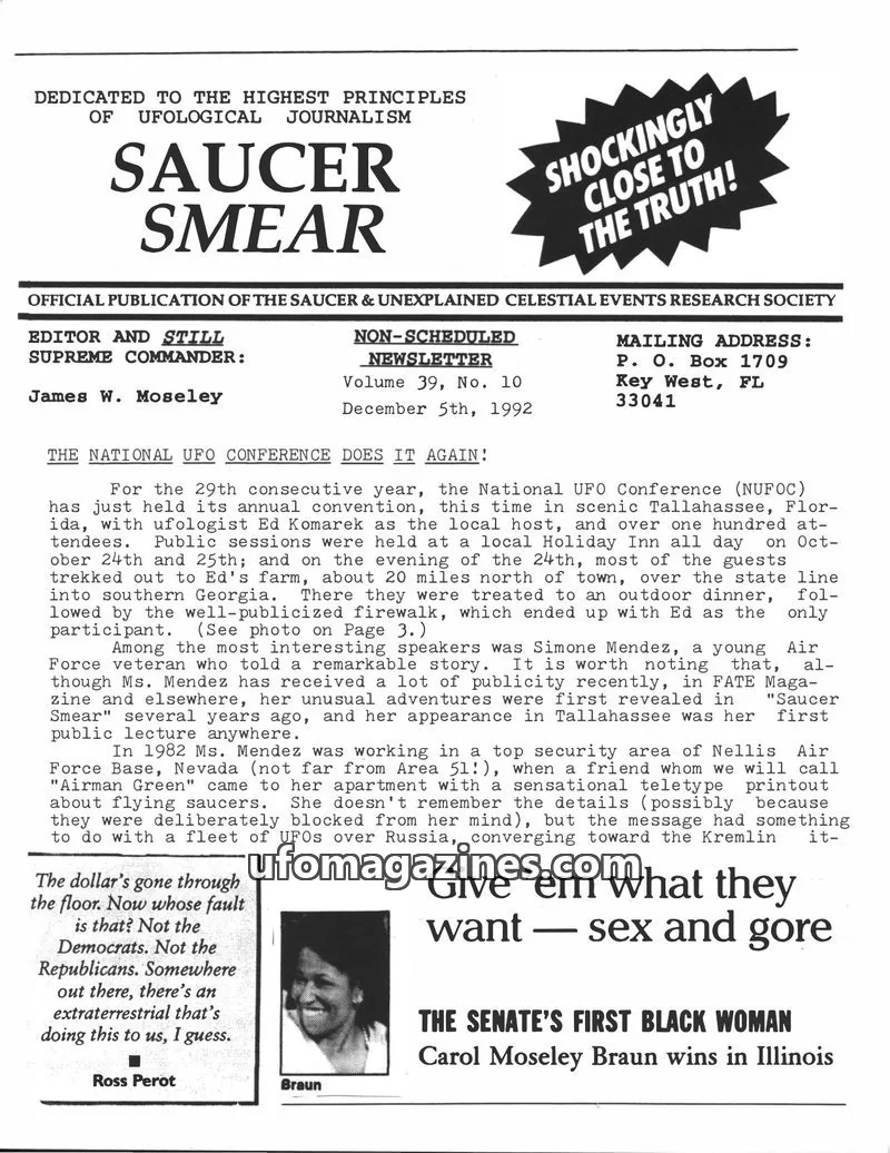 Cover of SAUCER & UNEXPLAINED CELESTIAL EVENTS RESEARCH SOCIETY issue No. 10: SAUCER SMEAR