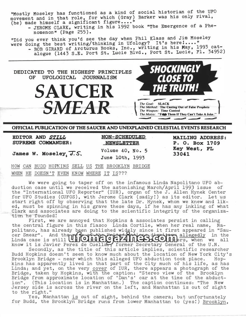 Cover of Saucer Smear (Jim Moseley) issue Volume 40, No. 5: SAUCER SMEAR