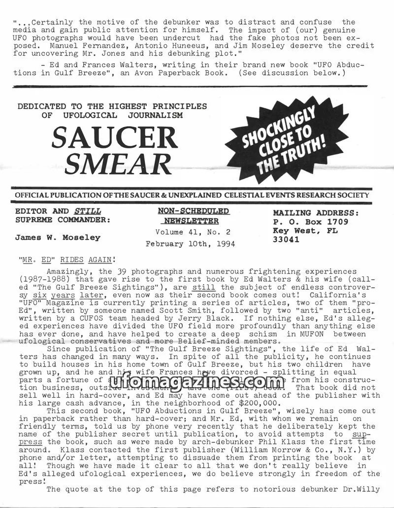 Cover of SAUCER & UNEXPLAINED CELESTIAL EVENTS RESEARCH SOCIETY issue Volume 41, No. 2: SAUCER SMEAR