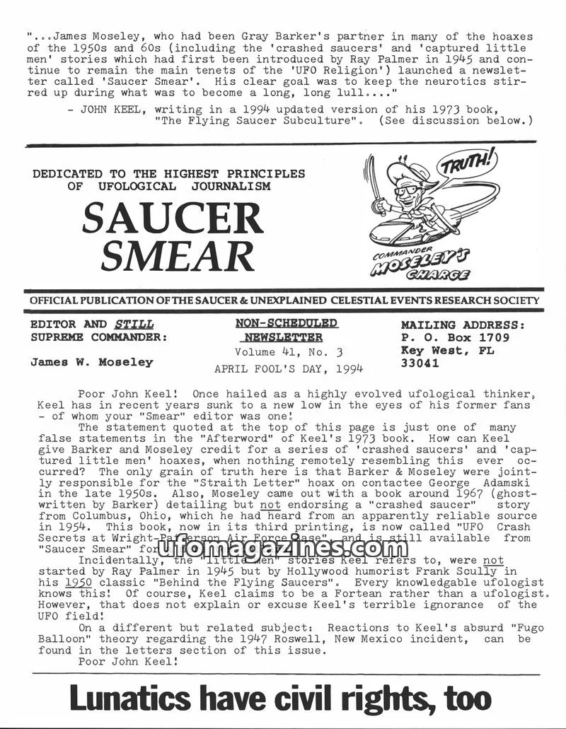 Cover of SAUCER & UNEXPLAINED CELESTIAL EVENTS RESEARCH SOCIETY issue Volume 41, No. 3: SAUCER SMEAR