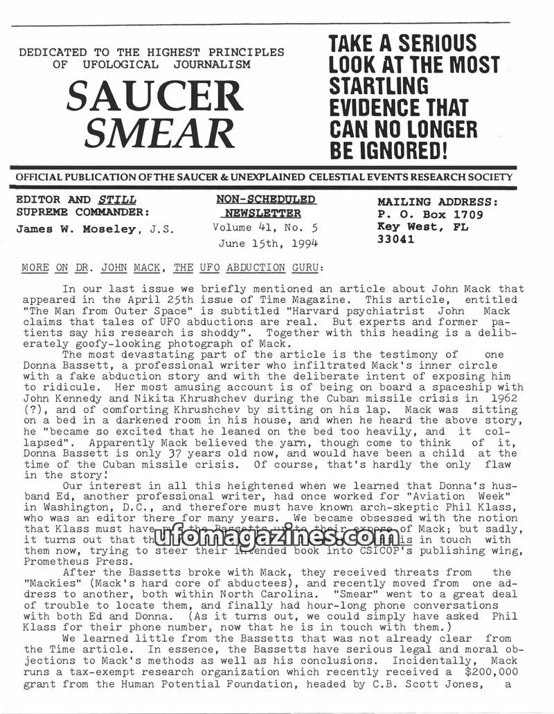 Cover of SAUCER & UNEXPLAINED CELESTIAL EVENTS RESEARCH SOCIETY issue Volume 41, No. 5: SAUCER SMEAR