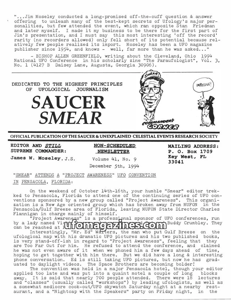 Cover of SAUCER & UNEXPLAINED CELESTIAL EVENTS RESEARCH SOCIETY issue Volume 41, No. 9: SAUCER SMEAR