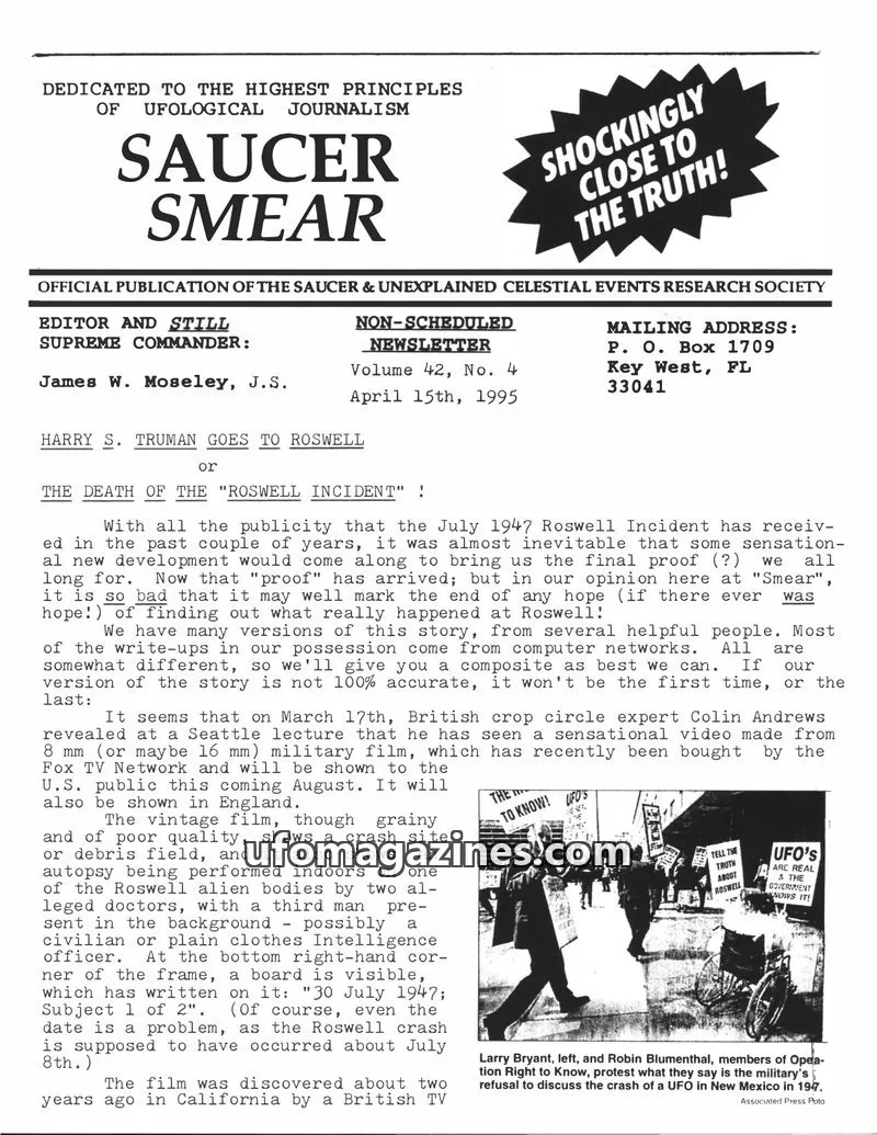Cover of Saucer Smear (Jim Moseley) issue Volume 42, No. 4: SAUCER SMEAR