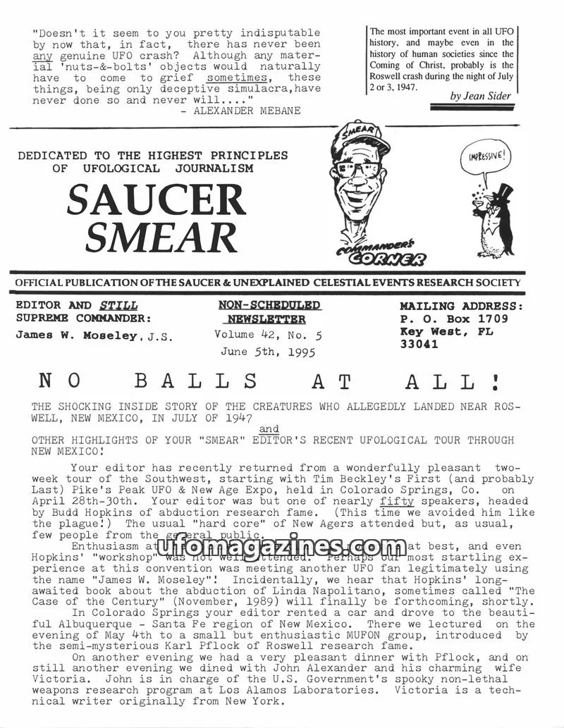 Cover of SAUCER & UNEXPLAINED CELESTIAL EVENTS RESEARCH SOCIETY issue Volume 42, No. 5: SAUCER SMEAR