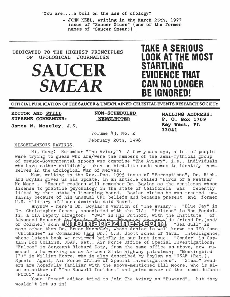 Cover of SAUCER & UNEXPLAINED CELESTIAL EVENTS RESEARCH SOCIETY issue Volume 43, No. 2: SAUCER SMEAR