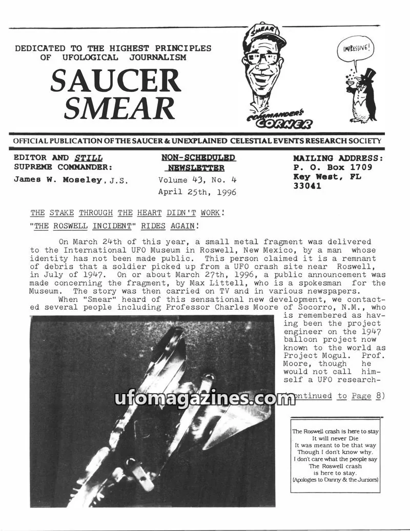 Cover of SAUCER & UNEXPLAINED CELESTIAL EVENTS RESEARCH SOCIETY issue Volume 43, No. 4: SAUCER SMEAR