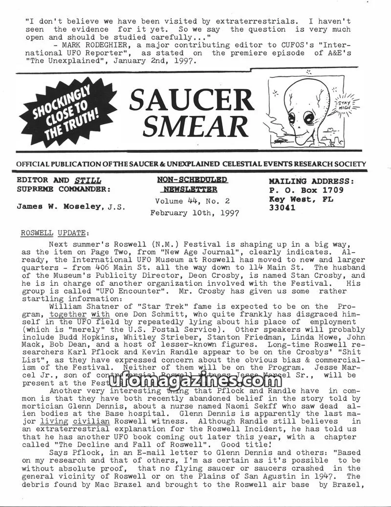 Cover of SAUCER & UNEXPLAINED CELESTIAL EVENTS RESEARCH SOCIETY issue Vol. 44, No. 2: SAUCER SMEAR