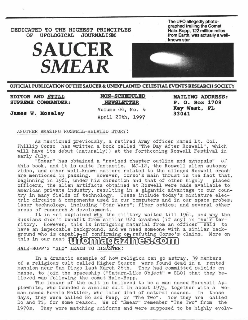 Cover of Saucer Smear (Jim Moseley) issue Volume 44, No. 4: SAUCER SMEAR
