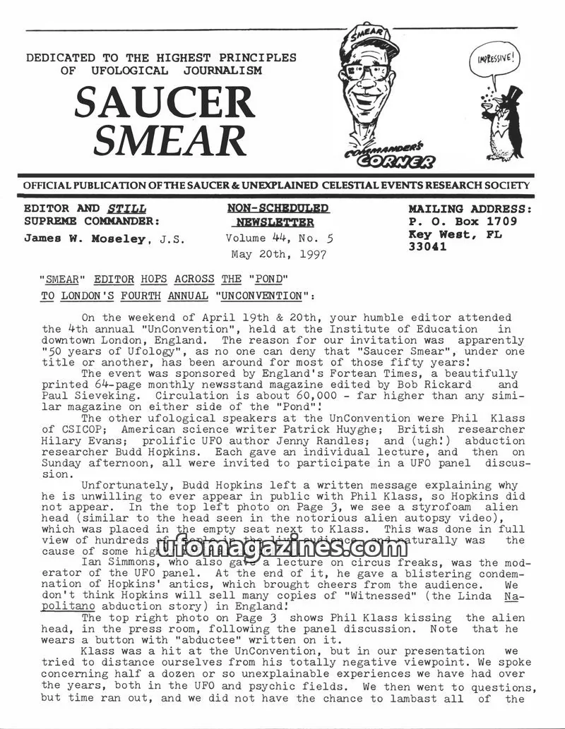 Cover of SAUCER & UNEXPLAINED CELESTIAL EVENTS RESEARCH SOCIETY issue Volume 44, No. 5: SAUCER SMEAR