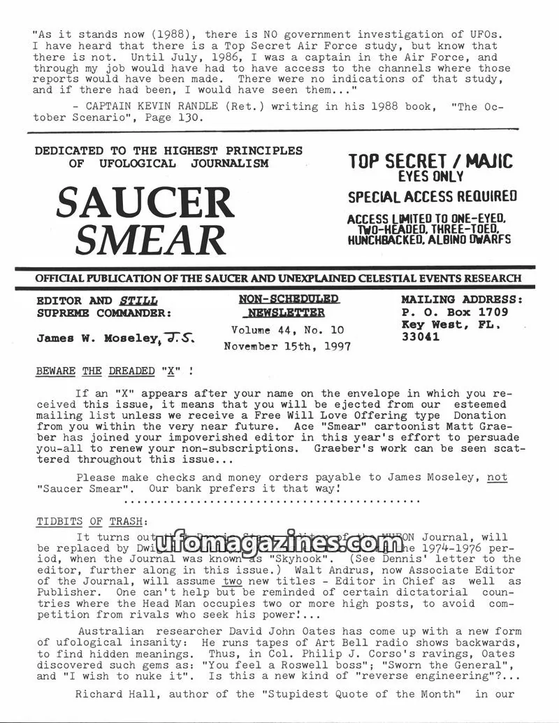 Cover of Saucer Smear (Jim Moseley) issue 44, No. 10: Saucer Smear
