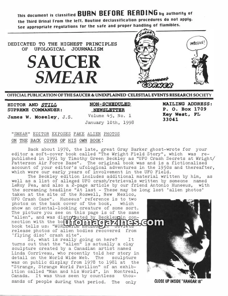 Cover of SAUCER & UNEXPLAINED CELESTIAL EVENTS RESEARCH SOCIETY issue Volume 45, No. 1: SAUCER SMEAR