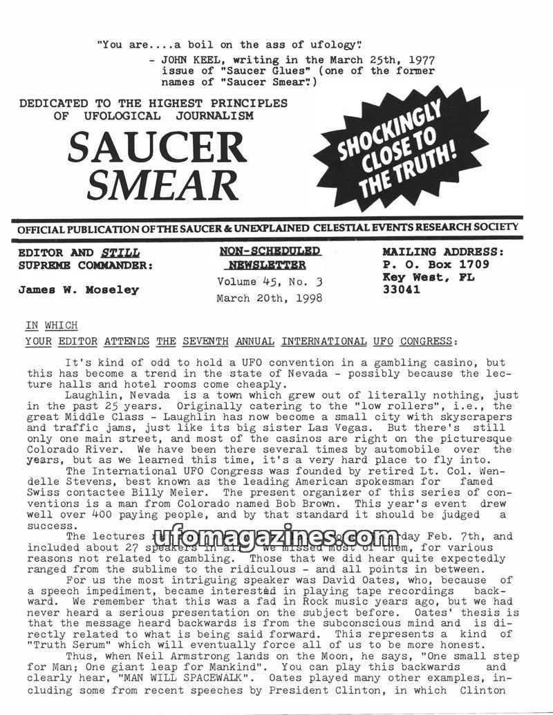 Cover of OFFICIAL PUBLICATION OF THE SAUCER & UNEXPLAINED CELESTIAL EVENTS RESEARCH SOCIETY issue Volume 45, No. 3: SAUCER SMEAR