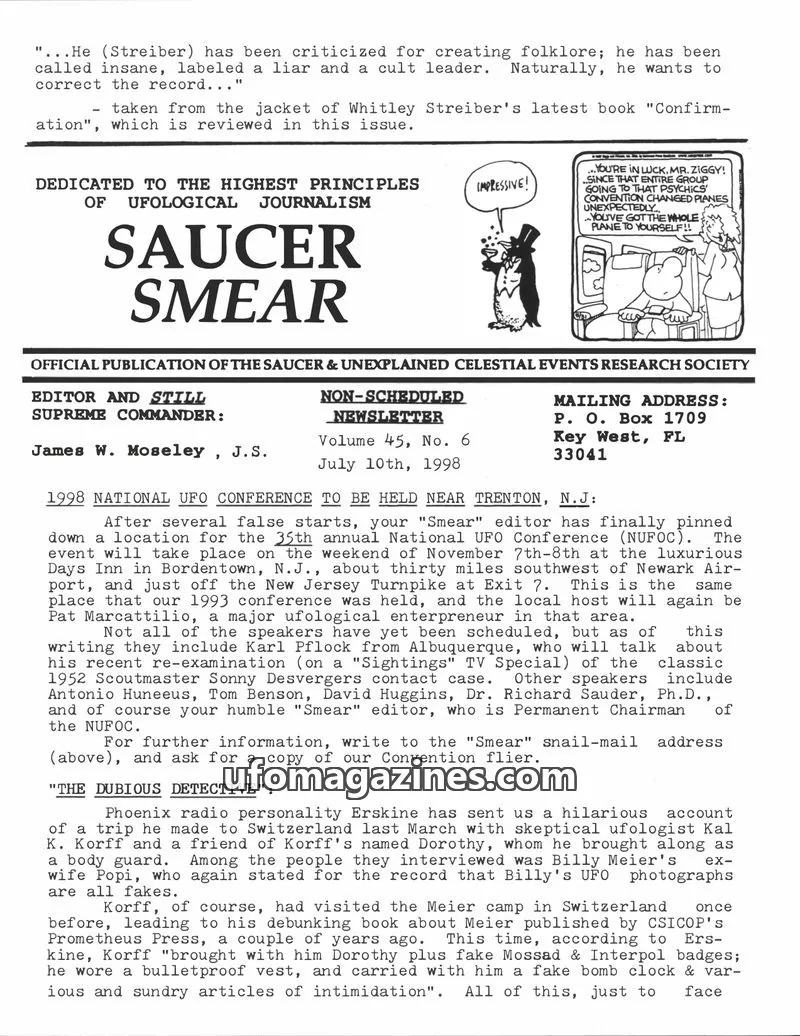 Cover of OFFICIAL PUBLICATION OF THE SAUCER & UNEXPLAINED CELESTIAL EVENTS RESEARCH SOCIETY issue Volume 45, No. 6: SAUCER SMEAR