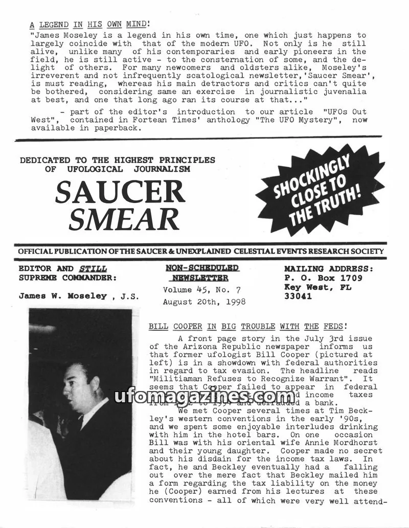 Cover of SAUCER & UNEXPLAINED CELESTIAL EVENTS RESEARCH SOCIETY issue Volume 45, No. 7: SAUCER SMEAR