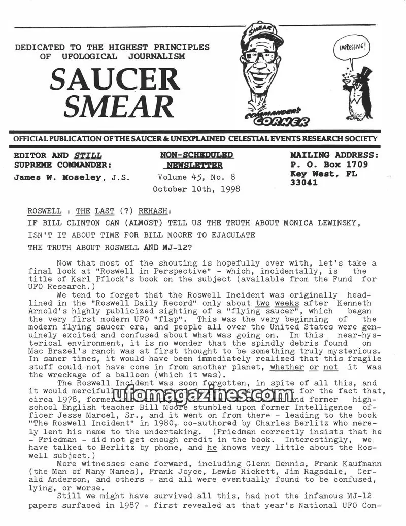 Cover of SAUCER & UNEXPLAINED CELESTIAL EVENTS RESEARCH SOCIETY issue 45, No. 8: SAUCER SMEAR