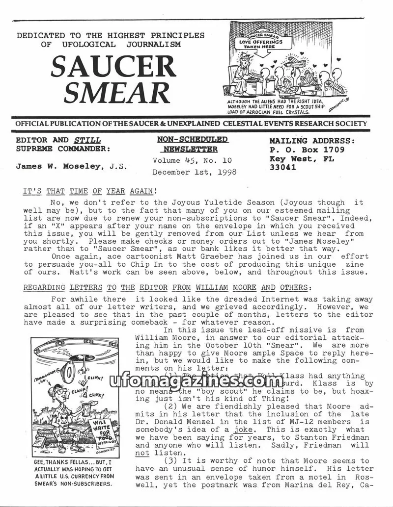 Cover of SAUCER & UNEXPLAINED CELESTIAL EVENTS RESEARCH SOCIETY issue Volume 45, No. 10: SAUCER SMEAR