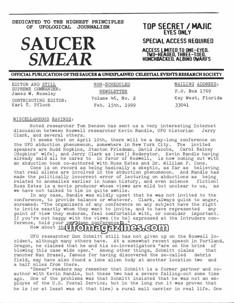 Cover of SAUCER & UNEXPLAINED CELESTIAL EVENTS RESEARCH SOCIETY issue Volume 46, No. 2: SAUCER SMEAR