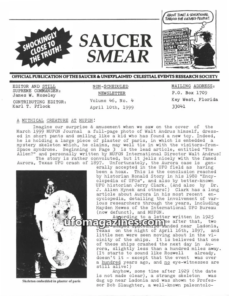 Cover of SAUCER & UNEXPLAINED CELESTIAL EVENTS RESEARCH SOCIETY issue Volume 46, No. 4: SAUCER SMEAR