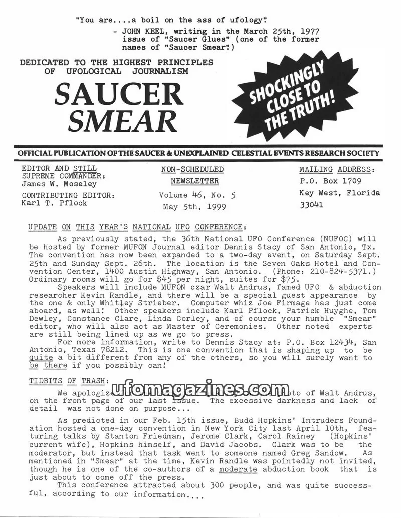 Cover of SAUCER & UNEXPLAINED CELESTIAL EVENTS RESEARCH SOCIETY issue 46, No. 5: SAUCER SMEAR