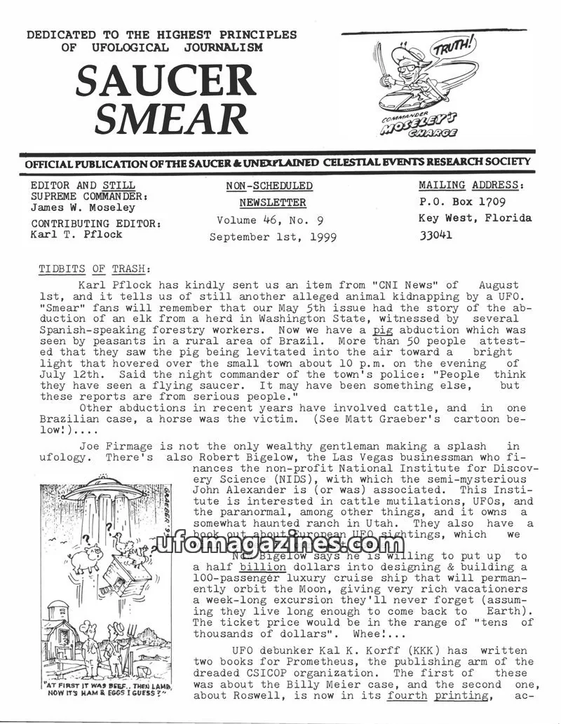 Cover of SAUCER & UNEXPLAINED CELESTIAL EVENTS RESEARCH SOCIETY issue Volume 46, No. 9: SAUCER SMEAR