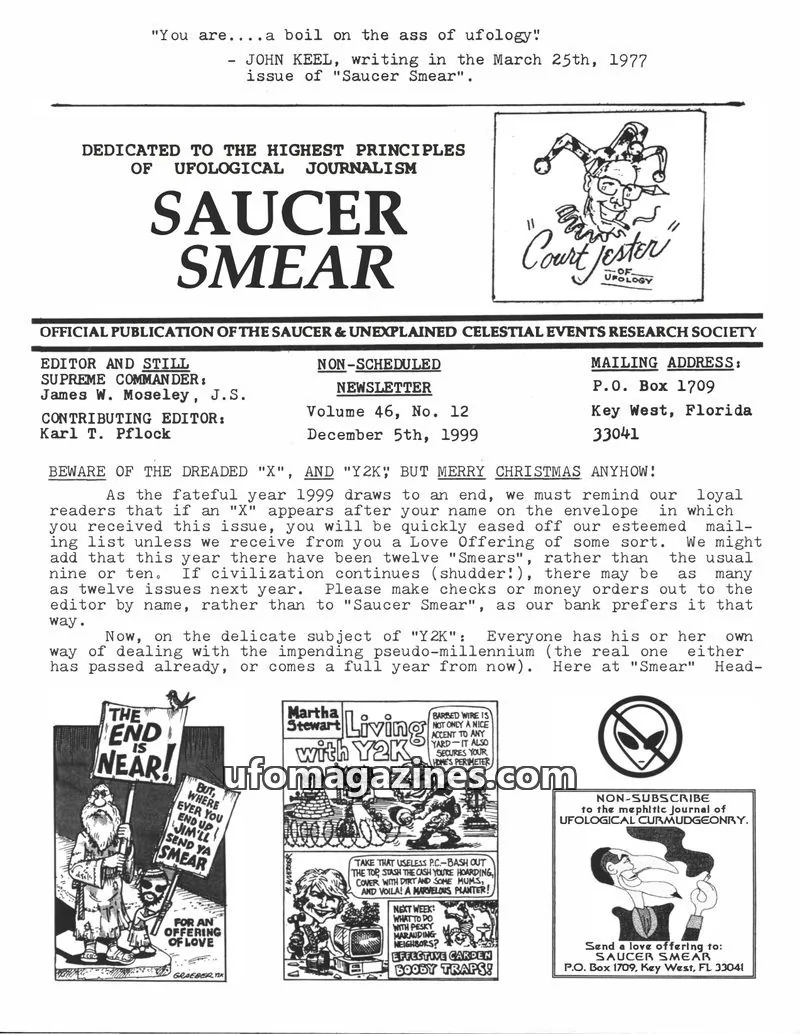 Cover of SAUCER & UNEXPLAINED CELESTIAL EVENTS RESEARCH SOCIETY issue Volume 46, No. 12: SAUCER SMEAR