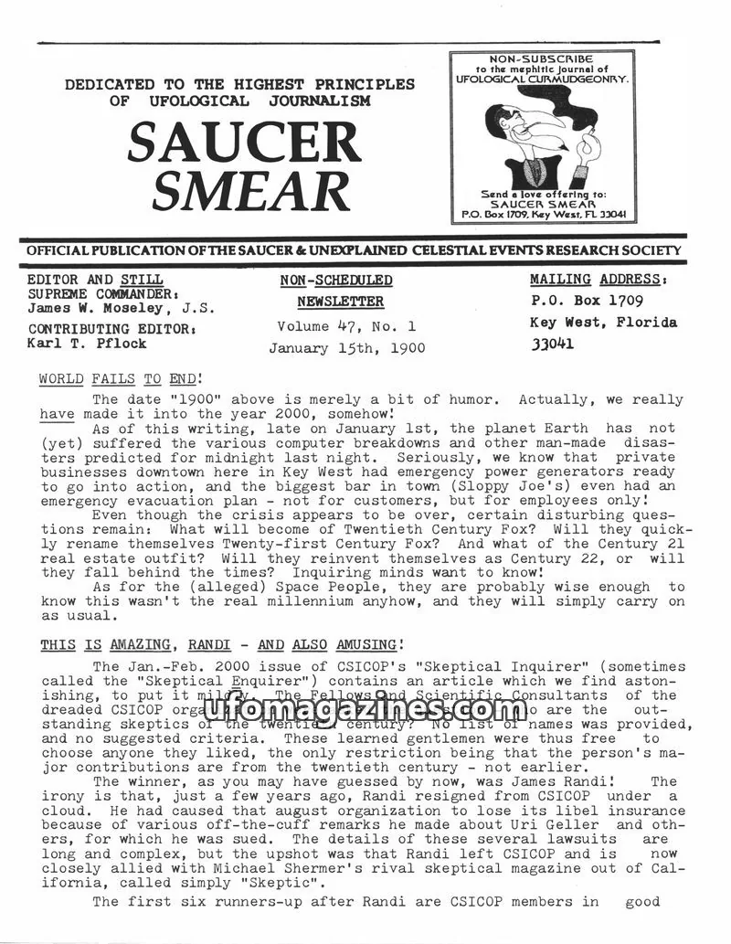 Cover of Saucer Smear (Jim Moseley) issue Volume 47, No. 1: SAUCER SMEAR