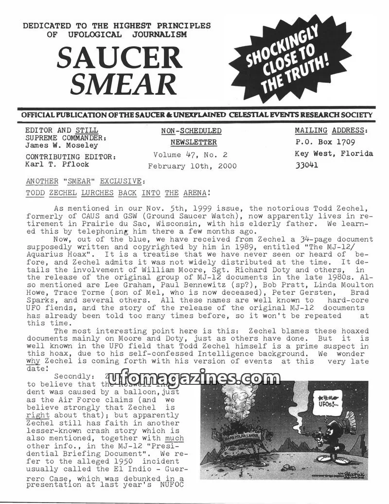 Cover of SAUCER & UNEXPLAINED CELESTIAL EVENTS RESEARCH SOCIETY issue Volume 47, No. 2: SAUCER SMEAR
