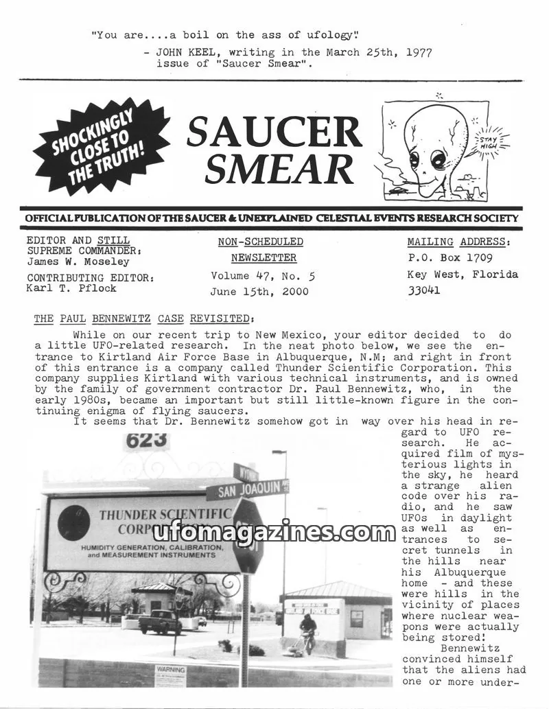Cover of SAUCER & UNEXPLAINED CELESTIAL EVENTS RESEARCH SOCIETY issue Volume 47, No. 5: SAUCER SMEAR