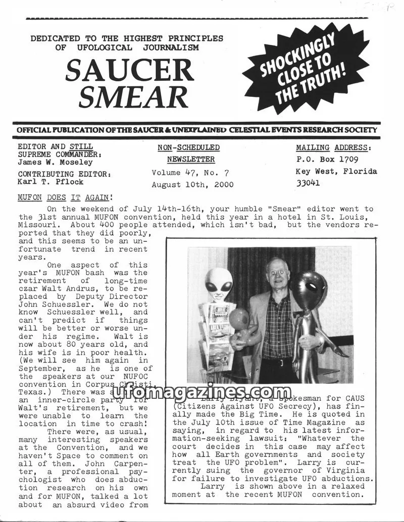 Cover of SAUCER & UNEXPLAINED CELESTIAL EVENTS RESEARCH SOCIETY issue Volume 47, No. 7: SAUCER SMEAR