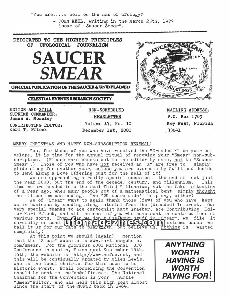 Cover of CELESTIAL EVENTS RESEARCH SOCIETY issue Volume 47, No. 10: SAUCER SMEAR