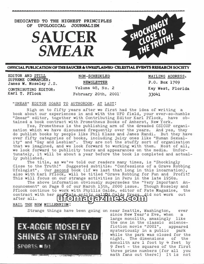 Cover of SAUCER & UNEXPLAINED CELESTIAL EVENTS RESEARCH SOCIETY issue Volume 48, No. 2: SAUCER SMEAR