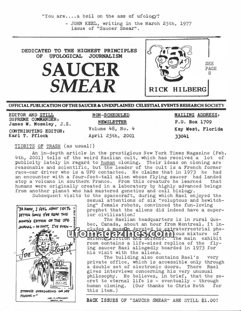 Cover of SAUCER & UNEXPLAINED CELESTIAL EVENTS RESEARCH SOCIETY issue Volume 48, No. 4: SAUCER SMEAR