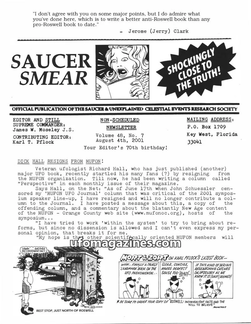 Cover of OFFICIAL PUBLICATION OF THE SAUCER & UNEXPLAINED CELESTIAL EVENTS RESEARCH SOCIETY issue Volume 48, No. 7: SAUCER SMEAR