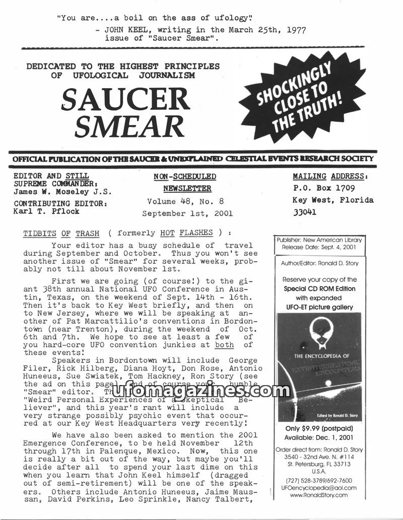 Cover of Saucer Smear (Jim Moseley) issue No. 8: SAUCER SMEAR