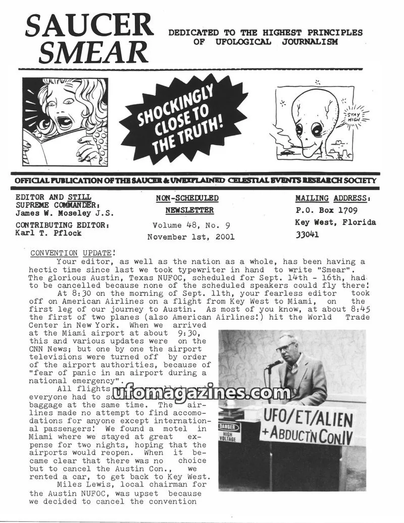 Cover of OFFICIAL PUBLICATION OF THE SAUCER & UNEXPLAINED CELESTIAL EVENTS RESEARCH SOCIETY issue Volume 48, No. 9: SAUCER SMEAR
