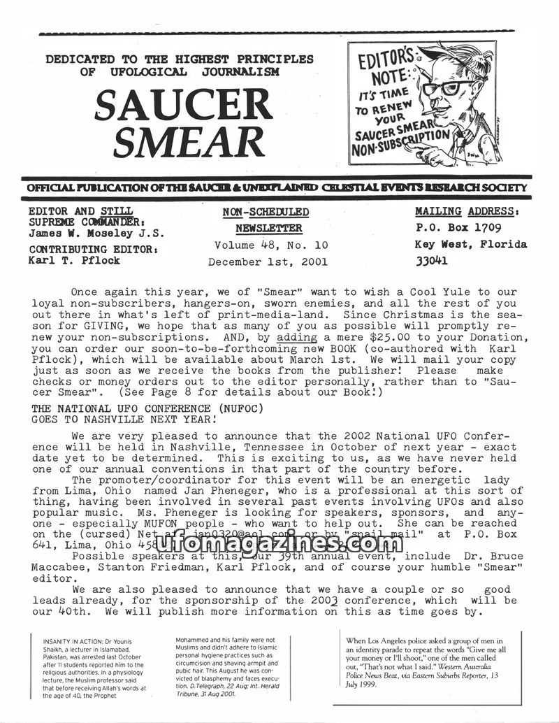 Cover of SAUCER & UNEXPLAINED CELESTIAL EVENTS RESEARCH SOCIETY issue Volume 48, No. 10: SAUCER SMEAR