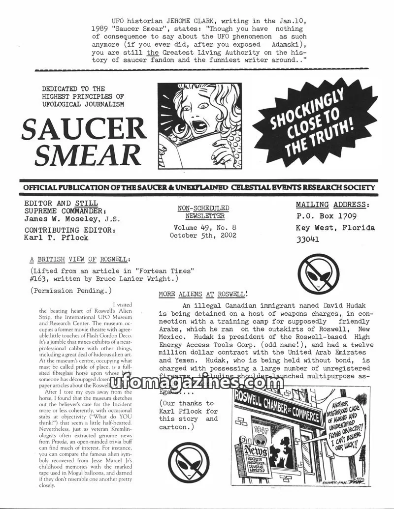 Cover of SAUCER & UNEXPLAINED CELESTIAL EVENTS RESEARCH SOCIETY issue No. 8: SAUCER SMEAR