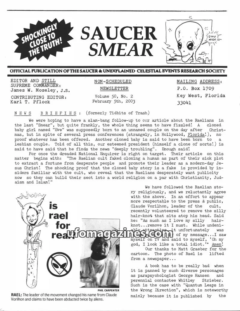 Cover of SAUCER & UNEXPLAINED CELESTIAL EVENTS RESEARCH SOCIETY issue 50, No. 2: SAUCER SMEAR