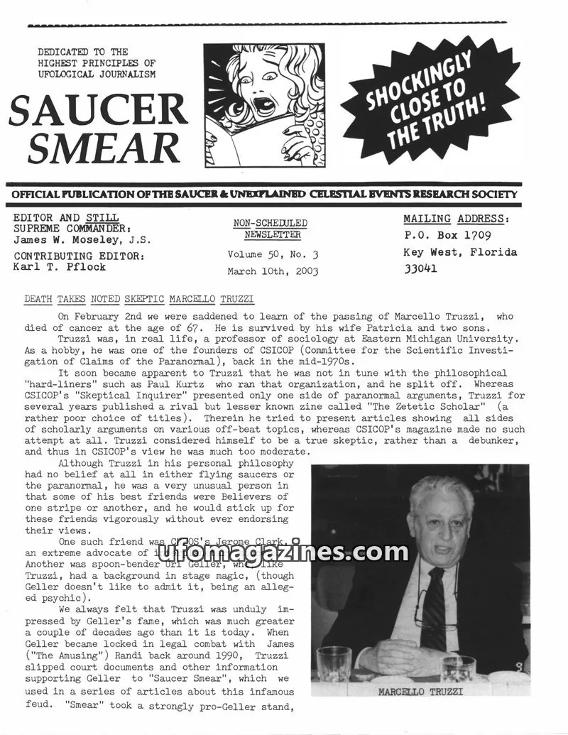 Cover of SAUCER & UNEXPLAINED CELESTIAL EVENTS RESEARCH SOCIETY issue Volume 50, No. 3: SAUCER SMEAR