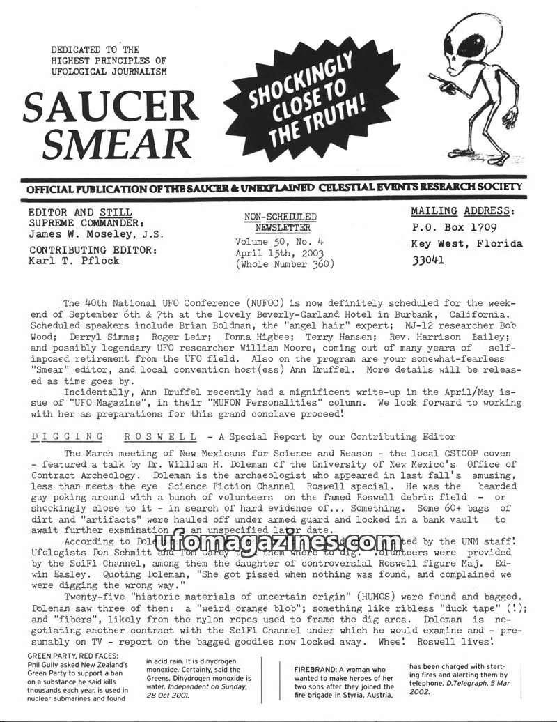 Cover of SAUCER & UNEXPLAINED CELESTIAL EVENTS RESEARCH SOCIETY issue Volume 50, No. 4: SAUCER SMEAR
