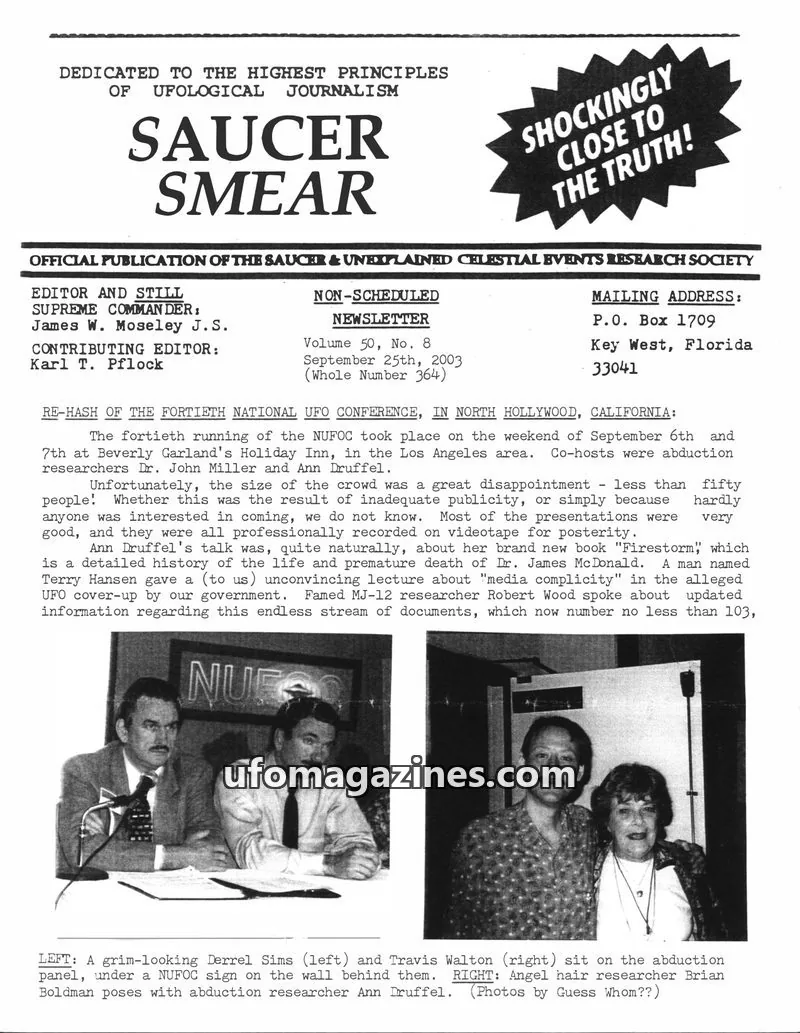 Cover of SAUCER & UNEXPLAINED CELESTIAL EVENTS RESEARCH SOCIETY issue Volume 50, No. 8 (Whole Number 364): SAUCER SMEAR