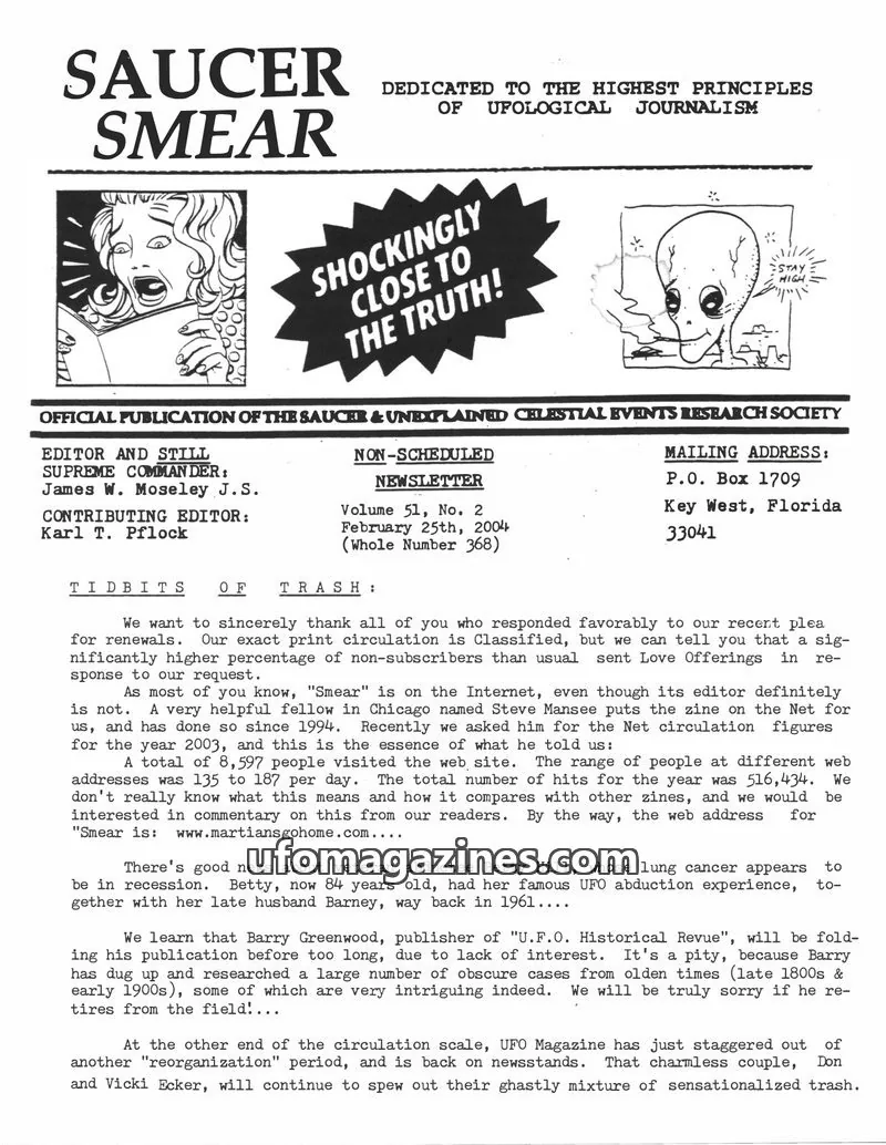 Cover of OFFICIAL PUBLICATION OF THE SAUCER & UNEXPLAINED CELESTIAL EVENTS RESEARCH SOCIETY issue No. 2: SAUCER SMEAR