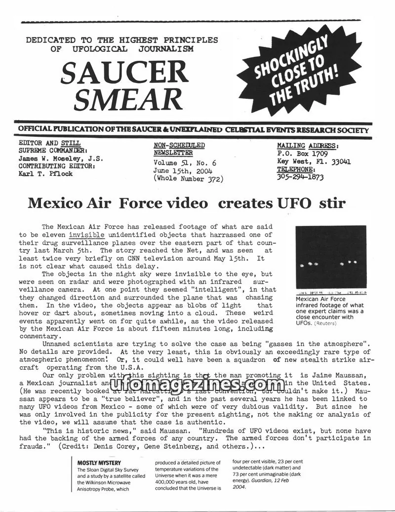 Cover of SAUCER & UNEXPLAINED CELESTIAL EVENTS RESEARCH SOCIETY issue Volume 51, No. 6: SAUCER SMEAR